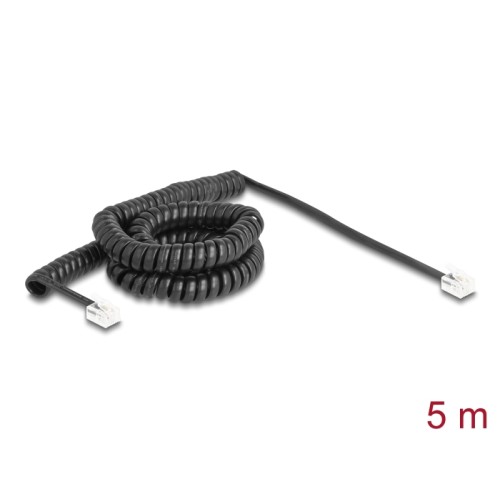 Delock Telephone Cable / Coiled Cable RJ11 plug to RJ11 plug black 5 m