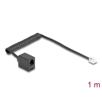 Delock Telephone Cable / Coiled Cable RJ11 plug to RJ11 jack black 1 m