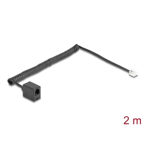 Delock Telephone Cable / Coiled Cable RJ11 plug to RJ11 jack black 2 m