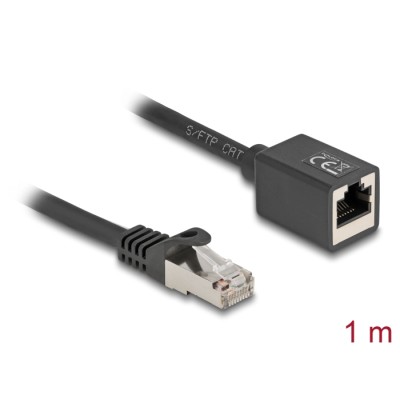 Delock Network Extension Cable RJ45 plug to RJ45 jack Cat.6A S/FTP 1 m black