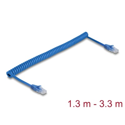 Delock RJ45 Coiled Cable plug to plug Cat.6 UTP 1.3 m to 3.3 m blue
