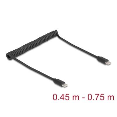 Delock USB 2.0 Type-C™ Coiled Cable male to male 0.45 m to 0.75 m black