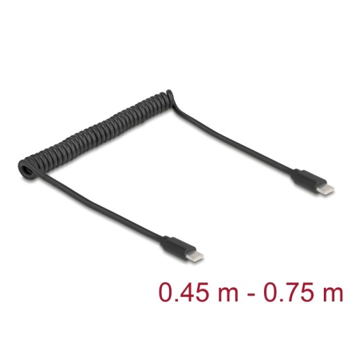Delock USB 2.0 Type-C™ Coiled Cable male to male 0.45 m to 0.75 m black