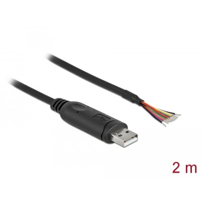 Delock Adapter cable USB 2.0 Type-A to Serial RS-232 with 9 open wires + Shielding 2 m