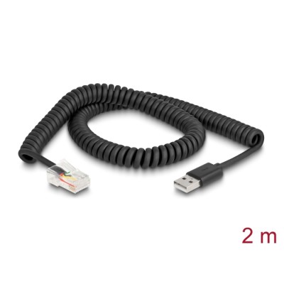Delock RJ50 to USB 2.0 Type-A Coiled Cable 2 m