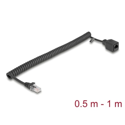 Delock RJ45 Coiled Cable plug to jack Cat.5e UTP 0.5 m to 1 m black