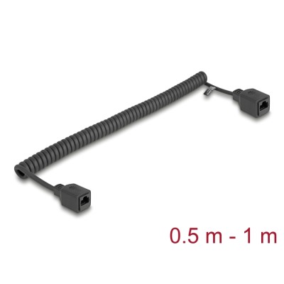 Delock RJ45 Coiled Cable jack to jack Cat.5e UTP 0.5 m to 1 m black