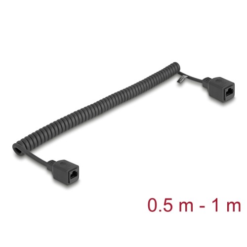 Delock RJ45 Coiled Cable jack to jack Cat.5e UTP 0.5 m to 1 m black