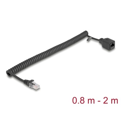 Delock RJ45 Coiled Cable plug to jack Cat.5e UTP 0.8 m to 2 m black