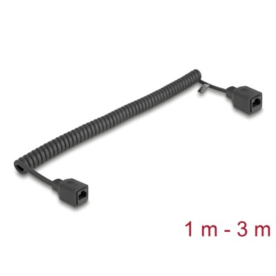 Delock RJ45 Coiled Cable jack to jack Cat.5e UTP 1 m to 3 m black