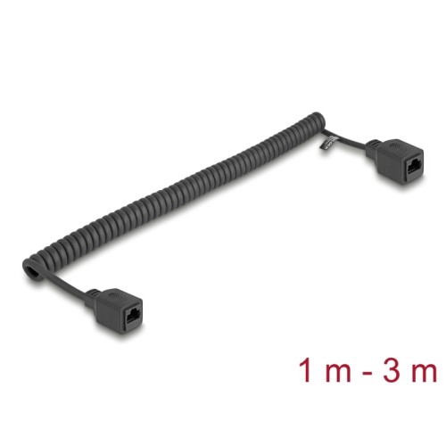 Delock RJ45 Coiled Cable jack to jack Cat.5e UTP 1 m to 3 m black