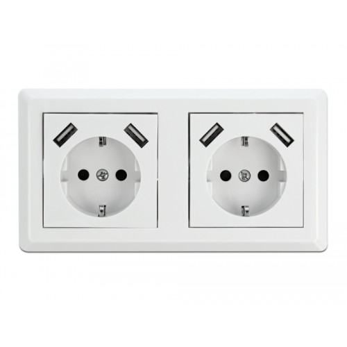 Delock 2-Way Wall Socket with 4 x USB Type-A Charging Port 2 x 2.8 A