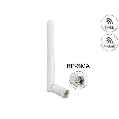 Delock WLAN 802.11 b/g/n Antenna RP-SMA plug 2 dBi omnidirectional with tilt joint white