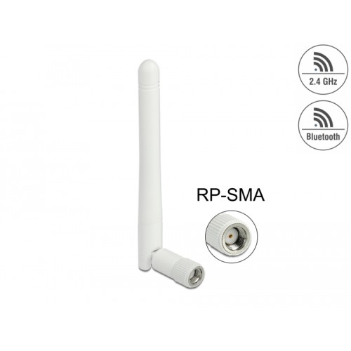 Delock WLAN 802.11 b/g/n Antenna RP-SMA plug 2 dBi omnidirectional with tilt joint white