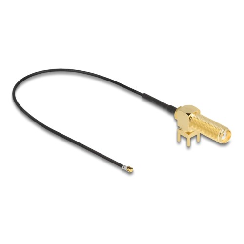Delock Antenna Cable SMA 90° PCB jack bulkhead to I-PEX Inc., MHF® 4L plug 1.13 25 cm thread length 15 mm
