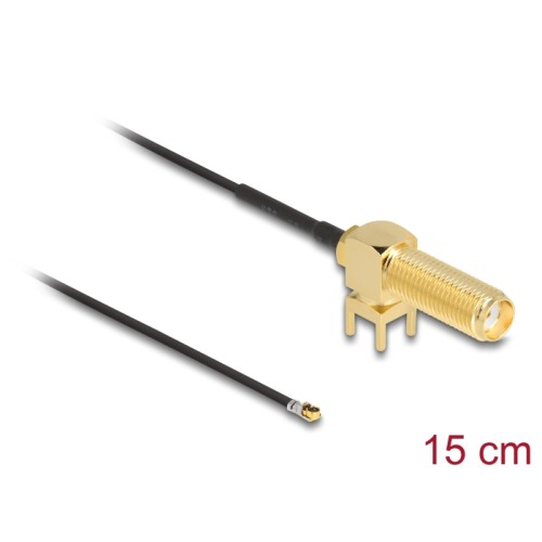 Delock Antenna Cable SMA 90° PCB jack bulkhead to I-PEX Inc., MHF® 4L plug 1.13 15 cm thread length 15 mm