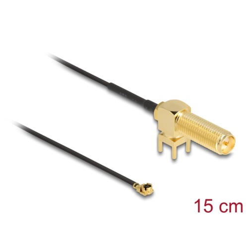 Delock Antenna Cable RP-SMA 90° PCB jack bulkhead to I-PEX Inc., MHF® I plug 1.13 15 cm thread length 15 mm
