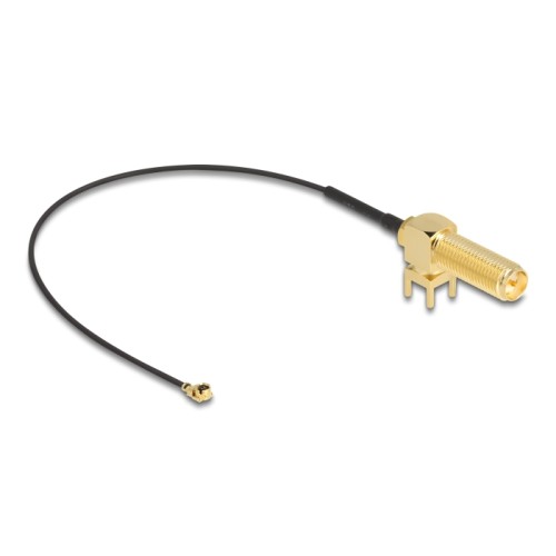 Delock Antenna Cable RP-SMA 90° PCB jack bulkhead to I-PEX Inc., MHF® I plug 1.13 15 cm thread length 15 mm