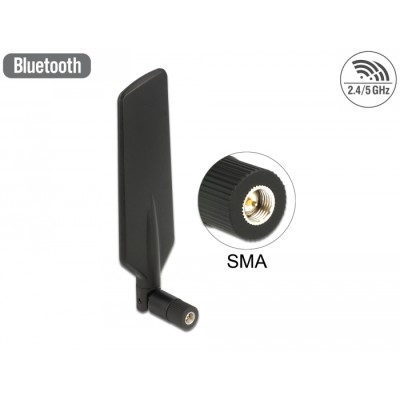 Delock LTE Antenna Dual Band WLAN ac/a/b/g/n SMA plug 1 - 4 dBi omnidirectional rotatable with tilt joint black