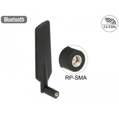 Delock LTE Antenna Dual Band WLAN ac/a/b/g/n RP-SMA plug 1 - 4 dBi omnidirectional rotatable with tilt joint black