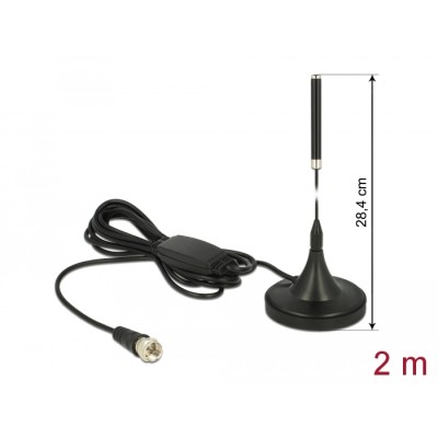 Delock DAB+ Antenna F Plug 21 dBi active fixed omnidirectional with magnetic base RG-174 2 m black