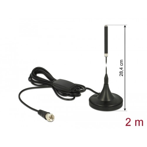 Delock DAB+ Antenna F Plug 21 dBi active fixed omnidirectional with magnetic base RG-174 2 m black