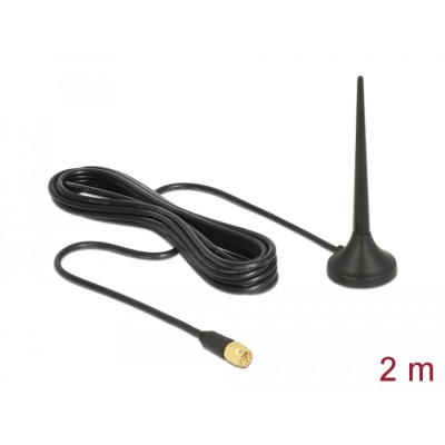 Delock LTE / GSM / UMTS Antenna SMA plug 3 dBi fixed omnidirectional with magnetic base and connection cable RG-174 2 m outdoor 