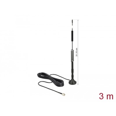 Delock LTE Antenna SMA plug 5 dBi fixed omnidirectional with magnetic base and connection cable RG-174 3 m outdoor black