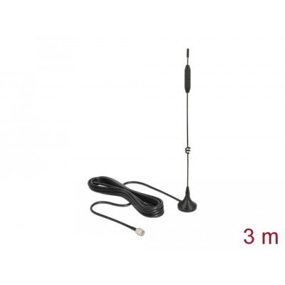 Delock LTE / GSM / UMTS Antenna SMA plug 3 - 5 dBi fixed omnidirectional with magnetic base and connection cable RG-174 3 m outd