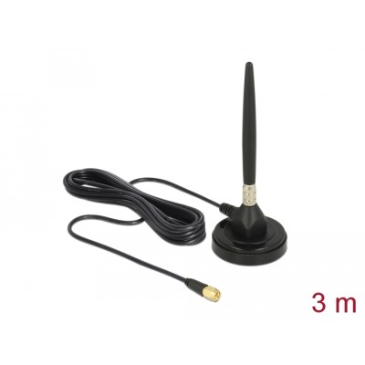 Delock GSM Antenna SMA plug screw mounting 3 dBi fixed omnidirectional with magnetic base and connection cable RG-174 3 m outdoo