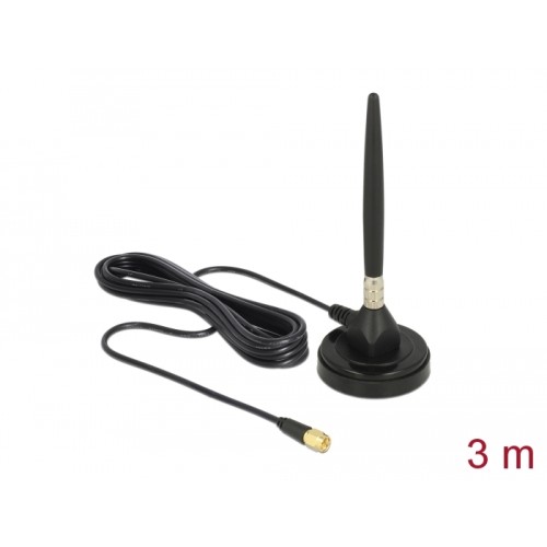 Delock GSM Antenna SMA plug screw mounting 3 dBi fixed omnidirectional with magnetic base and connection cable RG-174 3 m outdoo