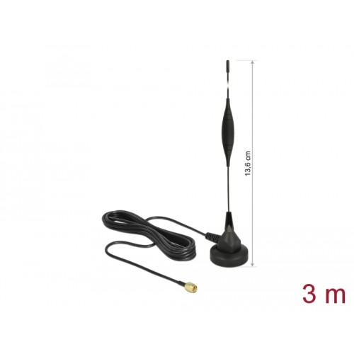 Delock GSM Antenna SMA plug 5 dBi fixed omnidirectional with magnetic base and connection cable RG-174 3 m outdoor black