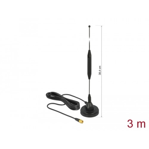 Delock GSM Antenna SMA plug 3.5 dBi fixed omnidirectional with magnetic base and connection cable RG-174 3 m outdoor black