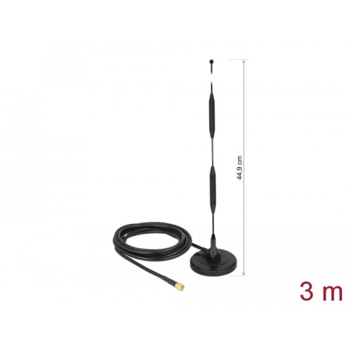 Delock LTE Antenna SMA plug 5 dBi 44.9 cm fixed omnidirectional with magnetic base and connection cable RG-58 3 m outdoor black