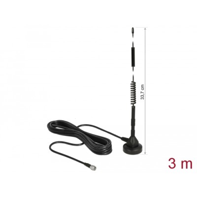 Delock LTE Antenna SMA plug 5 dBi 33.7 cm fixed omnidirectional with magnetic base and connection cable RG-58 3 m outdoor black