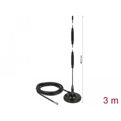 Delock LTE Antenna SMA plug 7 dBi fixed omnidirectional with magnetic base and connection cable RG-58 3 m outdoor black