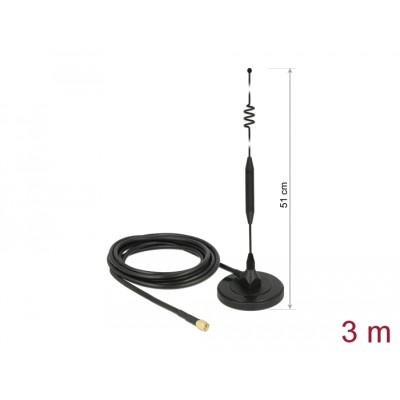 Delock LTE Antenna SMA plug 6 dBi fixed omnidirectional with magnetic base and connection cable RG-58 3 m outdoor black