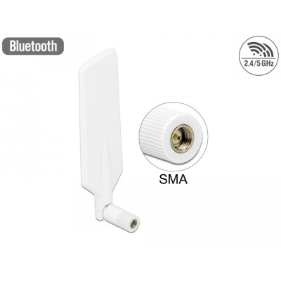 Delock LTE Antenna Dual Band WLAN ac/a/b/g/n SMA plug 1 - 4 dBi omnidirectional rotatable with tilt joint white