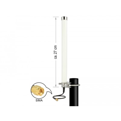 Delock LTE Antenna SMA plug 2 - 6,5 dBi 27 cm omnidirectional fixed pole mount white outdoor