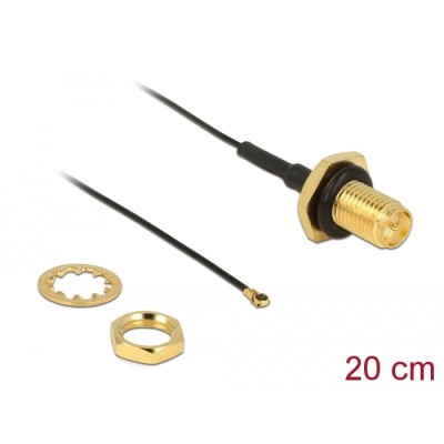 Delock Antenna Cable RP-SMA jack bulkhead to I-PEX Inc., MHF® 4 plug 0.81 20 cm thread length 9 mm splash proof