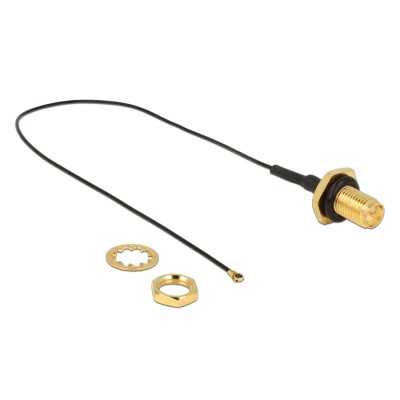 Delock Antenna Cable RP-SMA jack bulkhead to I-PEX Inc., MHF® 4 plug 0.81 20 cm thread length 9 mm splash proof 2