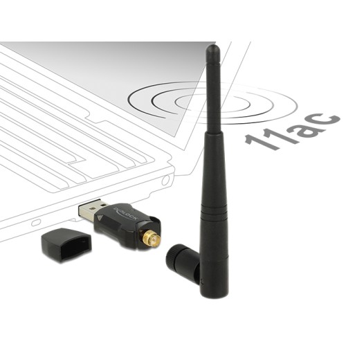 Delock USB 2.0 Dual Band WLAN ac/a/b/g/n Stick 433 + 150 Mbps with external Antenna