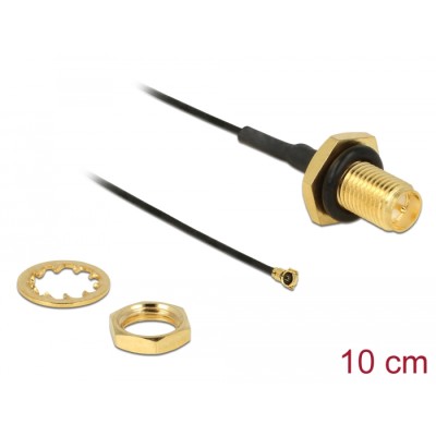 Delock Antenna Cable RP-SMA jack bulkhead to I-PEX Inc., MHF® 4 plug 0.81 10 cm thread length 9 mm splash proof