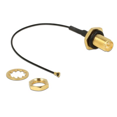 Delock Antenna Cable RP-SMA jack bulkhead to I-PEX Inc., MHF® 4 plug 0.81 10 cm thread length 9 mm splash proof 2
