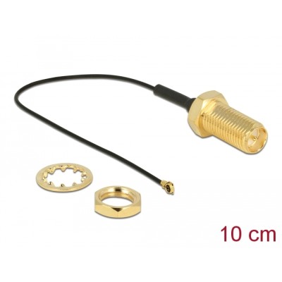 Delock Antenna Cable RP-SMA jack bulkhead to I-PEX Inc., MHF® 4 plug 0.81 10 cm thread length 10 mm