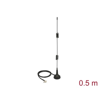 Delock LTE Antenna TS-9 plug 90° 2 - 3 dBi fixed omnidirectional with magnetic base and connection cable RG-174 50 cm outdoor bl