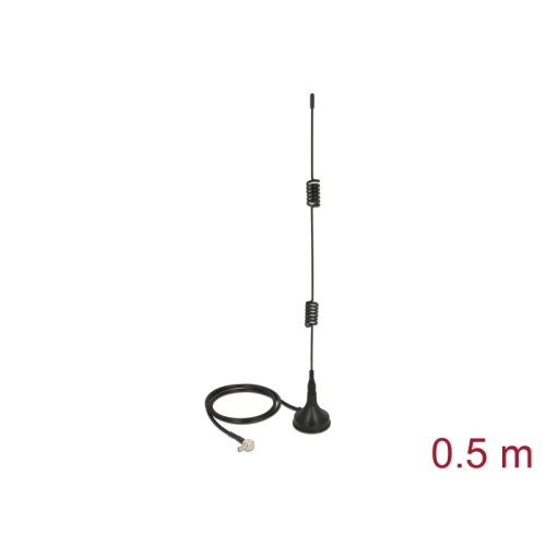 Delock LTE Antenna TS-9 plug 90° 2 - 3 dBi fixed omnidirectional with magnetic base and connection cable RG-174 50 cm outdoor bl