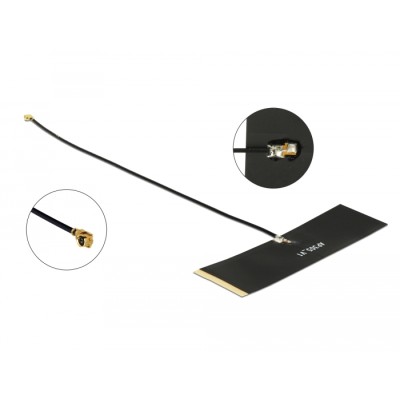 Delock TETRA 430 - 470 MHz Antenna I-PEX Inc., MHF® I plug 0 dBi 1.13 15 cm black self adhesive