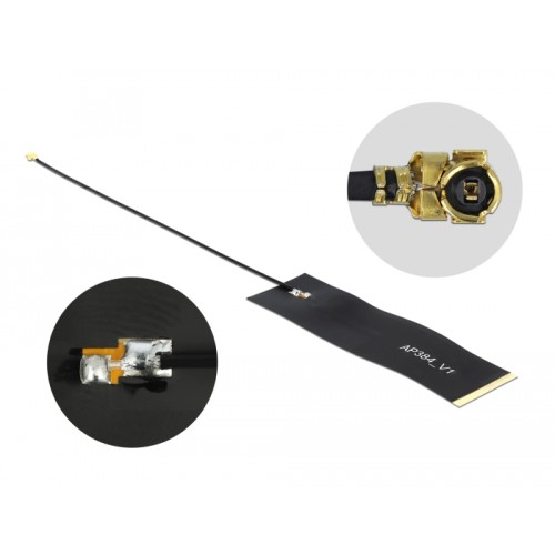 Delock LoRa Antenna 863 - 928 MHz MHF® I plug 1.68 dBi 15 cm 1.13 FPC black self adhesive