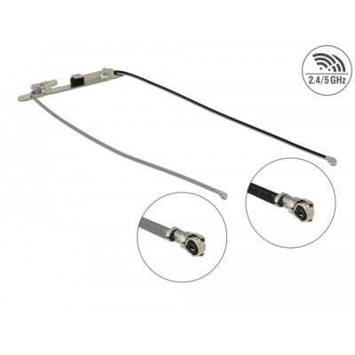 Delock WLAN Twin Antenna 2 x I-PEX Inc., MHF® 4L plug 802.11 ac/a/h/b/g/n 1.12 - 3.18 dBi 1.13 36 cm internal screw mounting or 